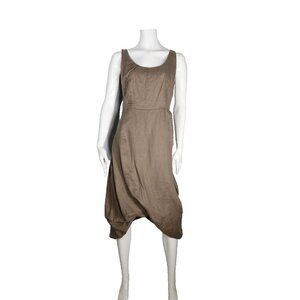 Nicole Bridger Womens Small Brown Asymmetrical Harem Linen Tank Dress Midi $295